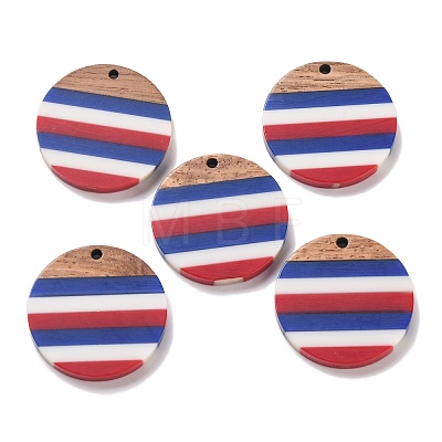 Independence Day Opaque Striped Resin & Walnut Wood Pendants RESI-U010-02R-1