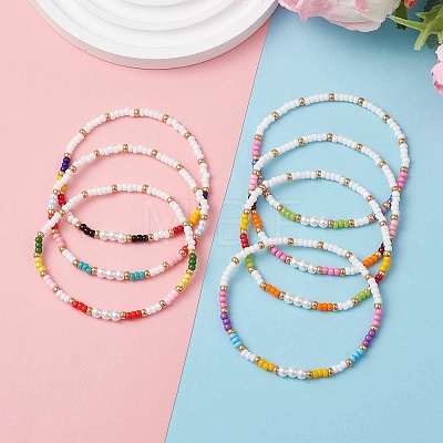 7Pcs Glass Seed Beads Stretch Bracelets for Women BJEW-MZ00280-1