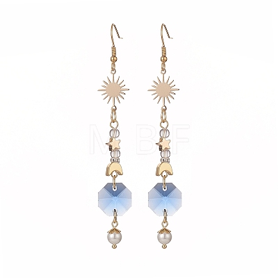 Glass Dangle Earrings with Shell Beads EJEW-JE05187-1