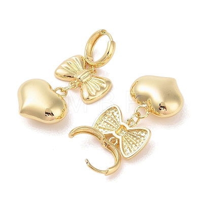 Bowknot with Heart Brass Hoop Earrings for Women EJEW-S231-04G-01-1