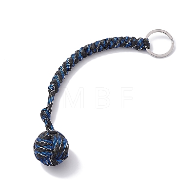 Polyester & Spandex Cord Ropes Braided Wood Ball Keychain KEYC-JKC00589-02-1