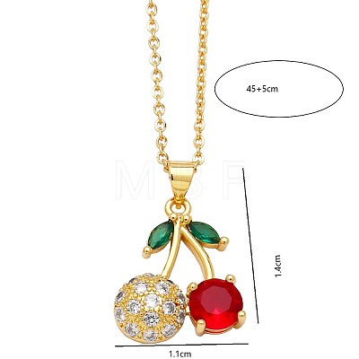 Brass Micro Pave Clear and Red Cubic Zirconia Pineapple Cherry Carrot Pendant Necklaces for Women EP3159-2-1