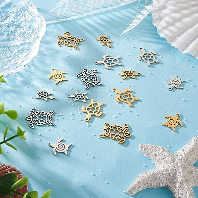  Jewelry 16Pcs 8 Style 201 Stainless Steel Filigree Joiners Links & Pendants STAS-PJ0001-37-1