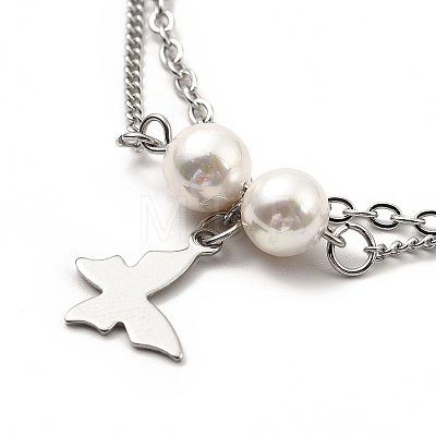 CCB Pearl & 304 Stainless Steel Charm Anklet AJEW-C021-11P-1