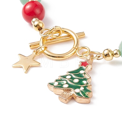 Christmas Tree & Star Alloy Enamel Charm Bracelet BJEW-TA00154-1