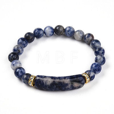 Natural Blue Spot Jasper Beads Stretch Bracelets BJEW-T022-04I-1