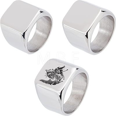 Unicraftale 3Pcs 3 Size 304 Stainless Steel Rectangle Signet Finger Rings RJEW-UN0001-26P-1