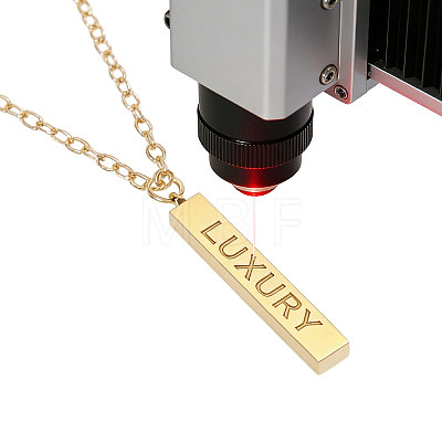 201 Stainless Steel/Brass Coated Iron Rectangle Pendant Necklace NJEW-CO0001-01-1