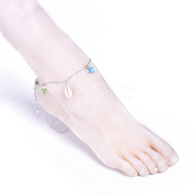 Cowrie Shell Charm Anklets AJEW-AN00280-M-1
