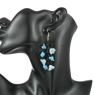 Glass Seed with Natural South Red Agate & Synthetic Turquoise & Natural Rose Quartz Dangle Cluster Earrings EJEW-MZ00726-1