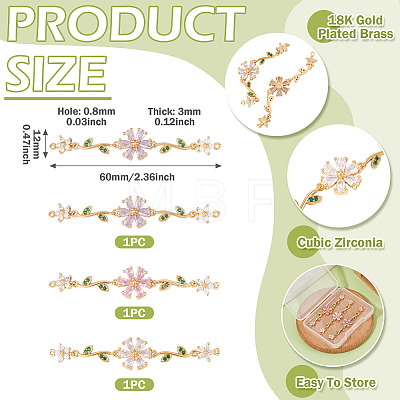 3Pcs 3 Colors Brass Pave Cubic Zirconia Connector Charms KK-TA0008-71G-1