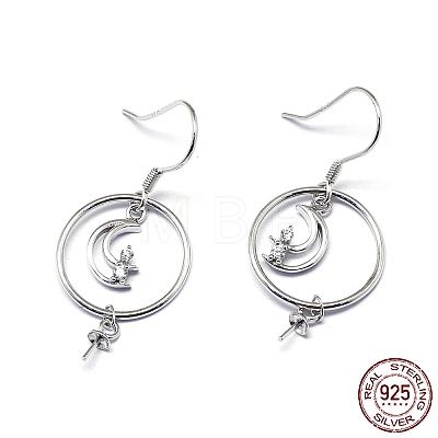 Rhodium Plated 925 Sterling Silver Dangle Earring Findings STER-L057-059P-1