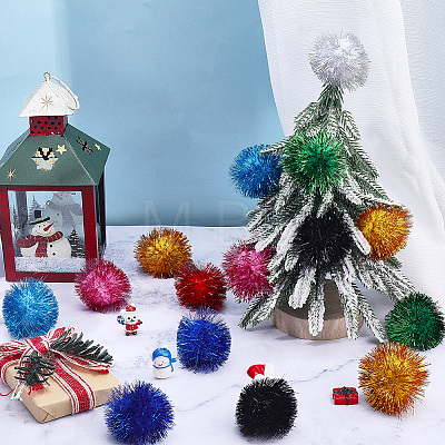 32Pcs 8 Colors Faux Fur Soft Sequins Pompom Ball DIY-SC0033-96-1