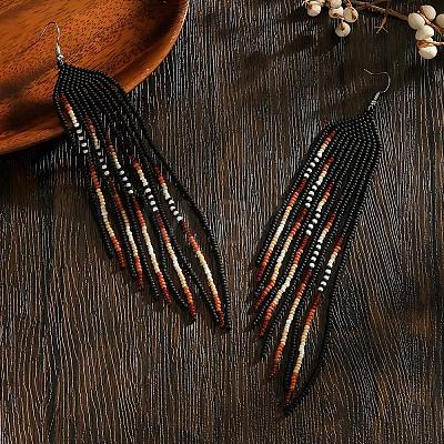 Handmade Bohemian Glass Seed Bead Beaded Chandelier Earrings UU5270-1