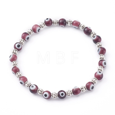 Handmade Round Evil Eye Lampwork Beaded Stretch Bracelets BJEW-JB05974-05-1