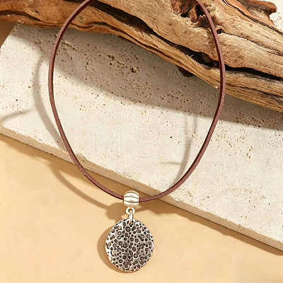 Alloy Textured Coin Pendant Adjustable Imitation Leather Cord Necklaces for Women WG8C2B1-01-1