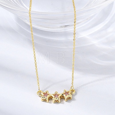 Brass Glass Triple Star Pendant Necklaces KK-CBAB173-03G-10-1
