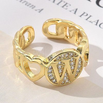 Brass Micro Pave Clear Cubic Zirconia Open Cuff Rings for Women RJEW-K289-02G-W-1