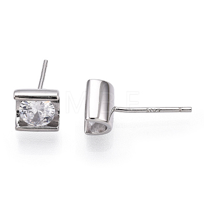 Rhodium Plated 925 Sterling Silver Micro Pave Cubic Zirconia Stud Earrings STER-T004-37P-1