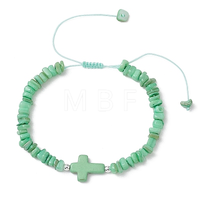 Adjustable Natural Freshwater Shell & Dyed Synthetic Turquoise Beads Braided Bead Bracelets for Women BJEW-JB13105-02-1