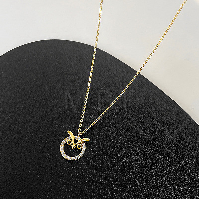 Brass Micro Pave Clear and Black Cubic Zirconia Owl Pendant Necklaces for Women WG5FC8F-02-1