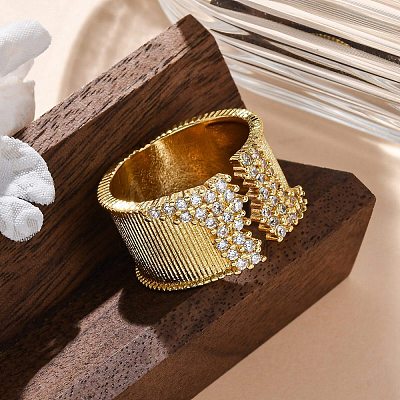 Brass Micro Pave Clear Cubic Zirconia Cuff Rings for Women RJEW-Q009-09G-1