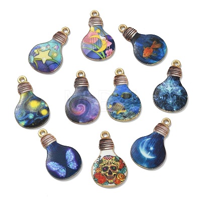 30Pcs 10 Styles Alloy Printed Pendants PALLOY-CJ0002-55-1