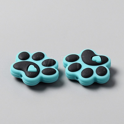 Dog Paw Print Food Grade Eco-Friendly Silicone Beads SIL-WH0008-45C-1