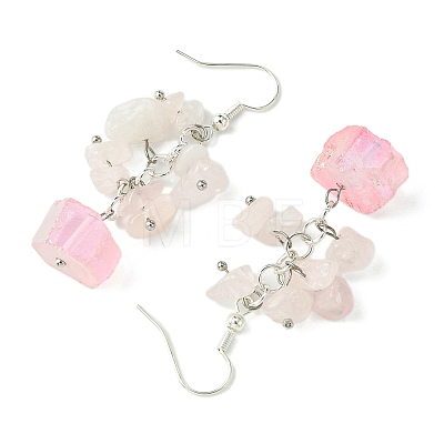 Natural Rose Quartz Chip & Natural Quartz Dangle Earrings for Women EJEW-TA00560-01-1