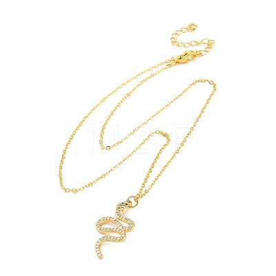 Brass Micro Pave Clear Cubic Zirconia Snake Pendant Necklaces NJEW-S438-02F-G-1