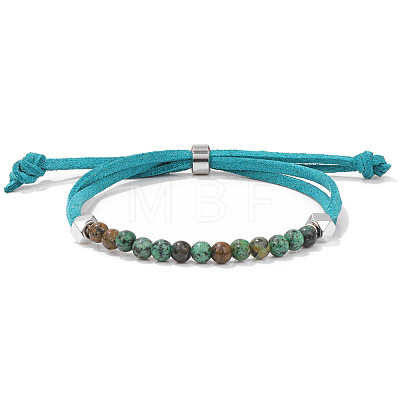 4MM Round Synthetic African Turquoise(Jasper) Beaded Faux Suede Cord Slider Bracelets for Women WG432D6-04-1