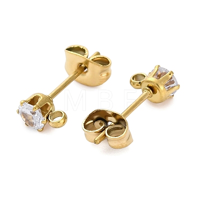 Ion Plating(IP) 304 Stainless Steel Cubic Zirconia Stud Earring Findings STAS-P373-04A-G-1