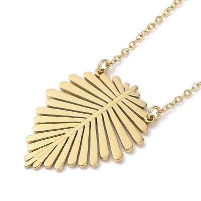 304 Stainless Steel Tropical Leaf Pendant Necklace for Women NJEW-Q318-01G-1