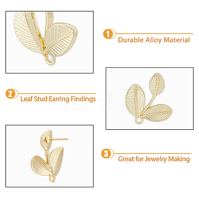 50Pcs Rack Plating Alloy Leaf Stud Earring Findings FIND-DC0003-47-1