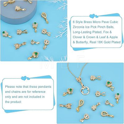 12Pcs 6 Style Brass Micro Pave Cubic Zirconia Ice Pick Pinch Bails KK-FH0003-66-1