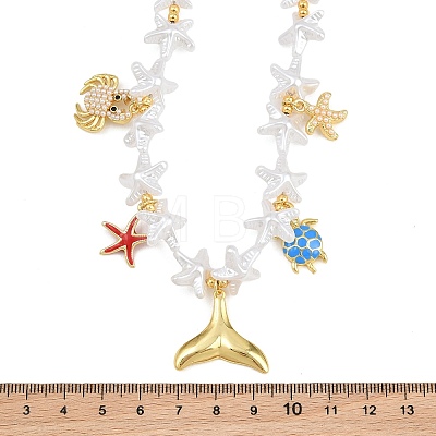 Ocean Brass Pave Cubic Zirconia and Enamel Sea Animals Pendant Necklaces KK-CBA4547-03C-G-1