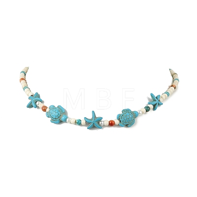 3Pcs 3 Styles Ocean Dyed Synthetic Ocean White Jade & Shell Pearl & Synthetic Turquoise Starfish Turtle Beaded Necklaces NJEW-JN06276-1