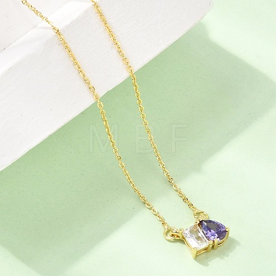 Brass Pave Cubic Zirconia Rectangle & Teardrop Pendant Cable Chain Necklaces KK-CBAB173-05G-07-1