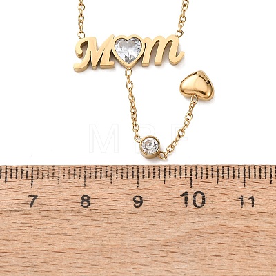 Mother's Day 304 Stainless Steel Crystal Rhinestone Word Mom Pendant Heart Tassel Y Necklaces for Women NJEW-L015-01G-1