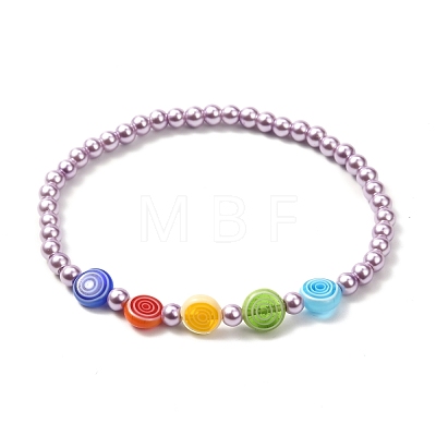 Round Glass Pearl Beads Stretch Bracelet BJEW-JB07073-1