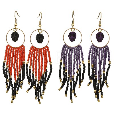 Halloween Glass Seed Tassel Earring for Women EJEW-MZ00798-1