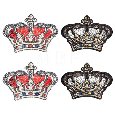 4Pcs 2 Styles Crown Shape Computerized Embroidery Cloth Iron On/Sew On Patches DIY-BC0006-74-1