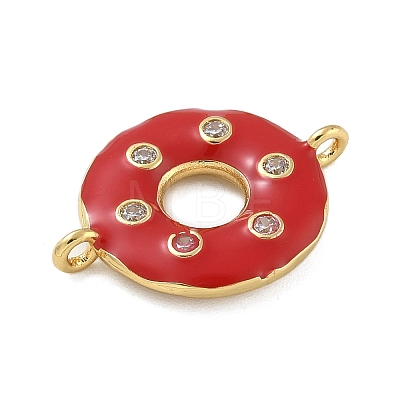 Rack Plating Brass Clear Cubic Zirconia Donut Connector Charms KK-A234-030G-01-1