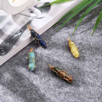 Natural Mixed Gemstone Wire Wrapped Pendants PALLOY-JF00522-1