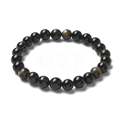 Natural Golden Sheen Obsidian Bead Stretch Bracelets BJEW-K212-B-020-1