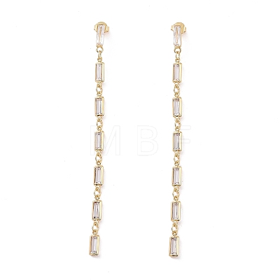 Cubic Zirconia Rectangle Dangle Stud Earrings EJEW-P206-03G-02-1