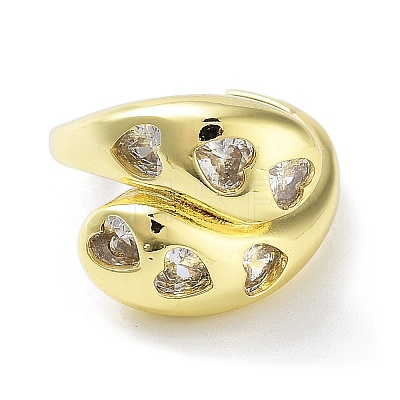 Brass with Cubic Zirconia Open Cuff Rings RJEW-K255-02G-1