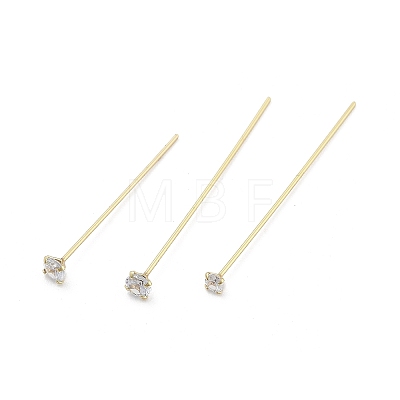 Brass Micro Pave Clear Cubic Zirconia Head Pins KK-M306-09G-01-1