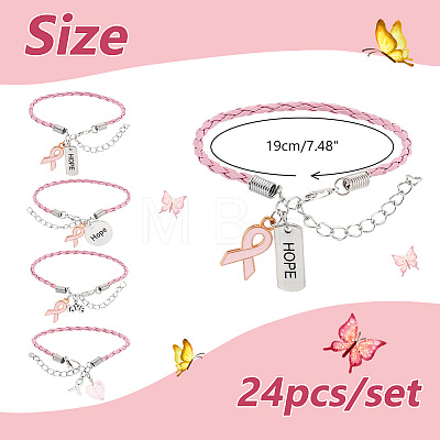 24Pcs 4 Style Alloy Enamel & Acrylic Heart Charm Bracelets Set with PU Leather Cords BJEW-AB00014-1