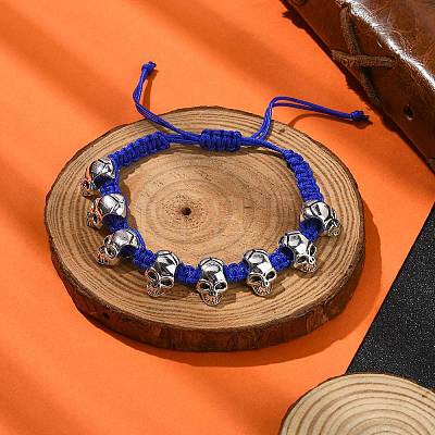 Adjustable Halloween Skull Alloy Braided Beads Bracelets for Women BJEW-78.0-JB10919-1